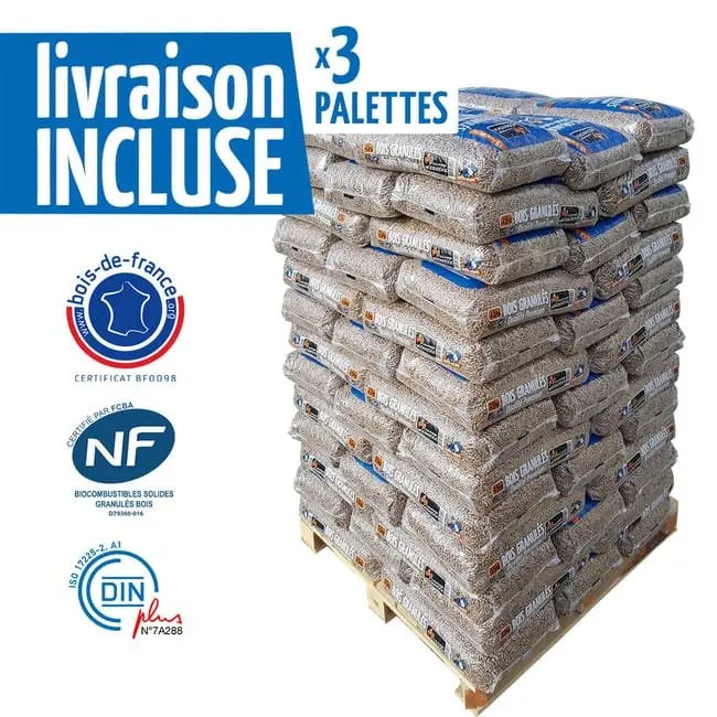 WOODSTOCK Holzpellets – 3 Paletten mit 198 Säcken 15 kg